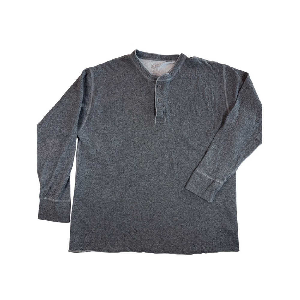 LL Bean Henley Shirt Mens XXL Gray Long Sleeve Wool Blend Thermal Top 166801